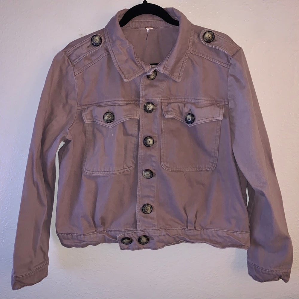 Lavender Free People Denim Jacket Tortoise Buttons